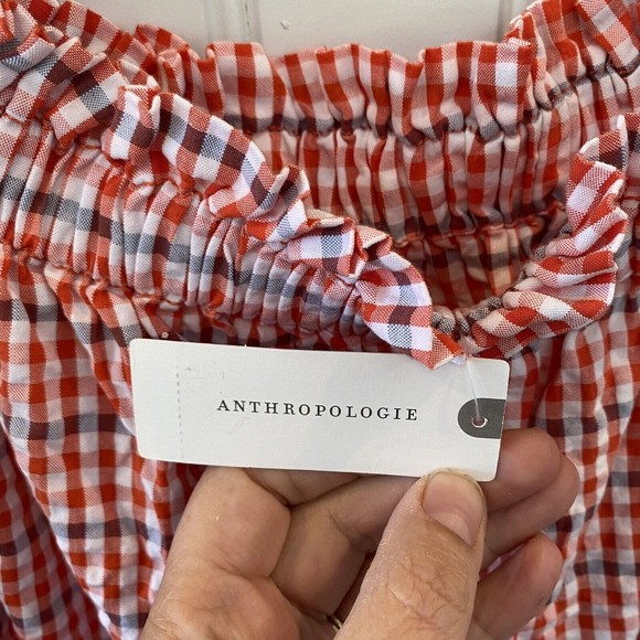 Anthropologie Sz L NWT Red Gingham Off-the-Shoulder Romper Smocking Retail $110 - Picture 9 of 10